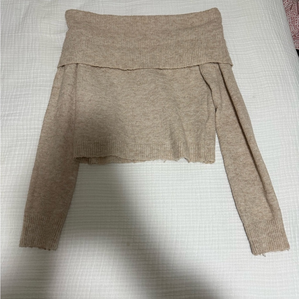 American Eagle Outfitters Beige Knit Off the Shoulder Top